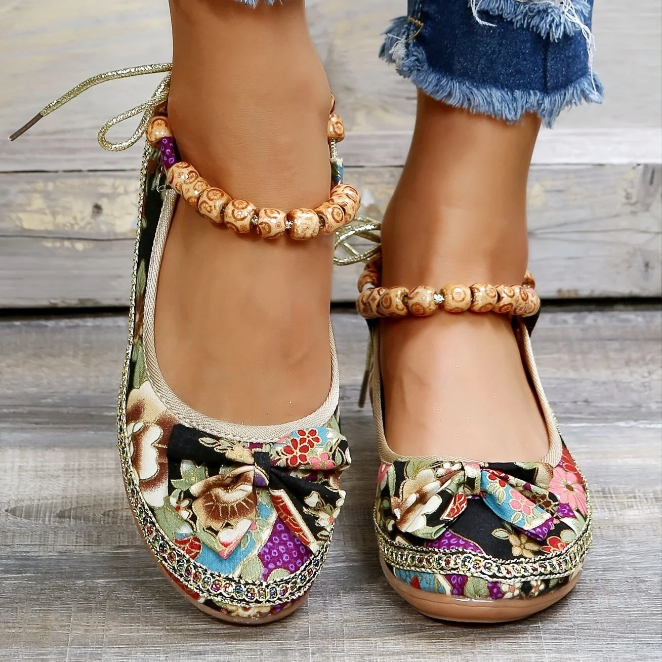 Platta skor med blommönster för kvinnor