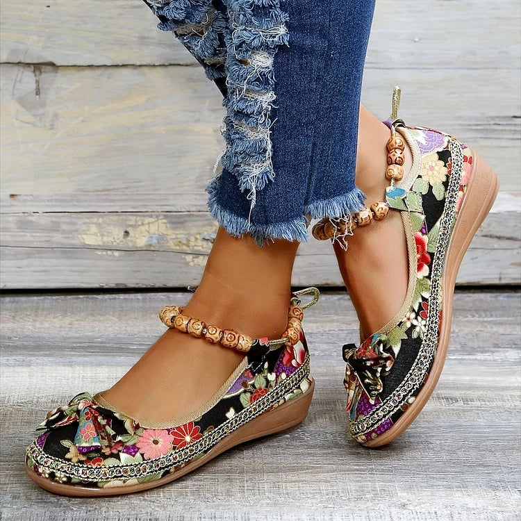 Platta skor med blommönster för kvinnor