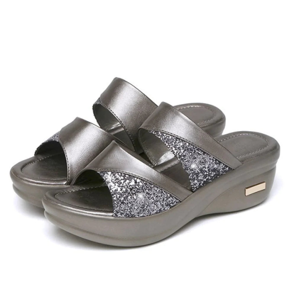 Fleekcomfy Glitter Arch Support Wedge Platform Sandals